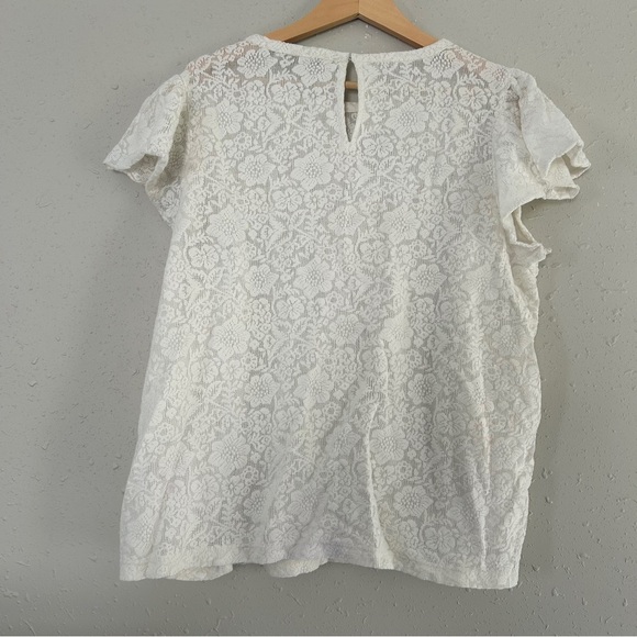 LOFT OffWhite Cream Floral Lace Ruffle Blouse Casual Formal Neutral XXL - Picture 3 of 6